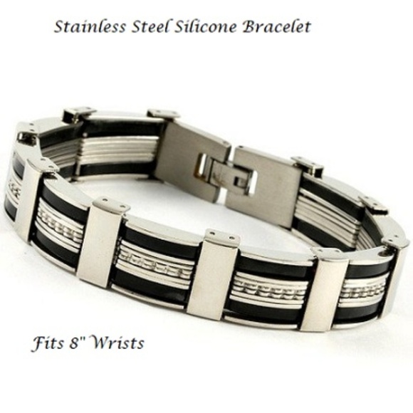 Men's Stainless Steel Silicone Bracelet - Picture 2 of 3